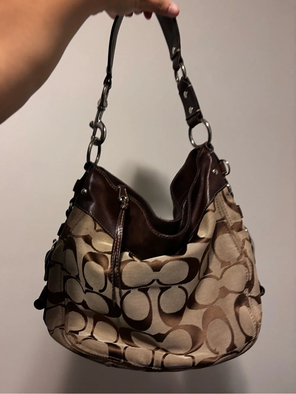 Designer-Style Brown Monogram Hobo Bag